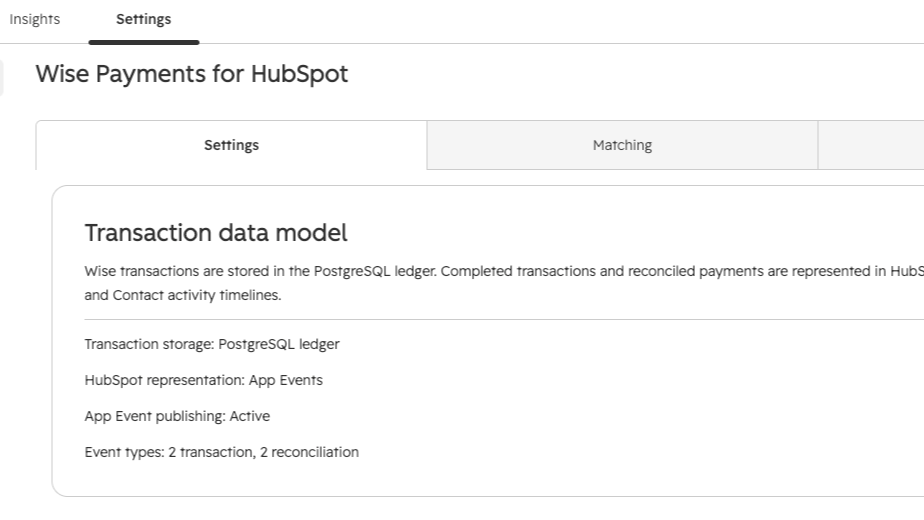 Innstillinger og status for Wise-transaksjonssynkronisering i HubSpot